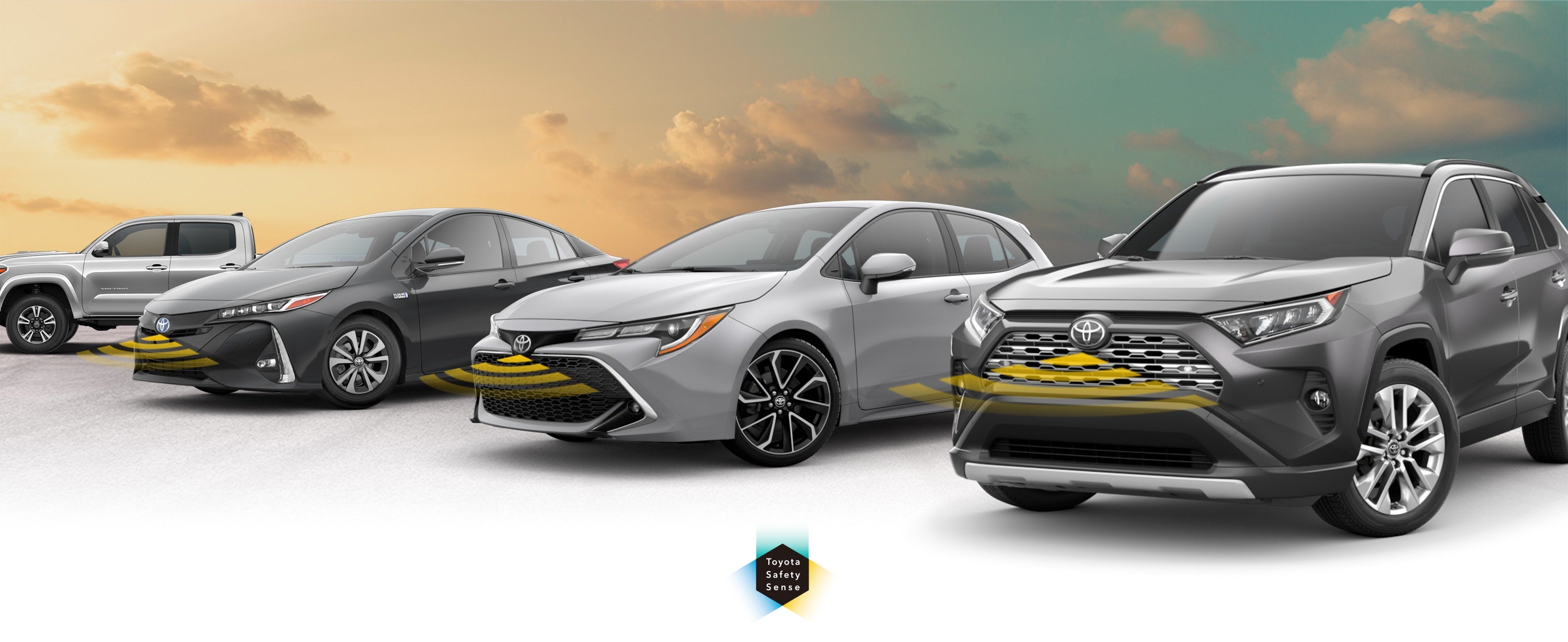 Toyota Safety Sense: Designed for Safety. Options shown on Toyota models including RAV4, Tacoma, and Camry, available now at Toyota of Jackson in Jackson MS.